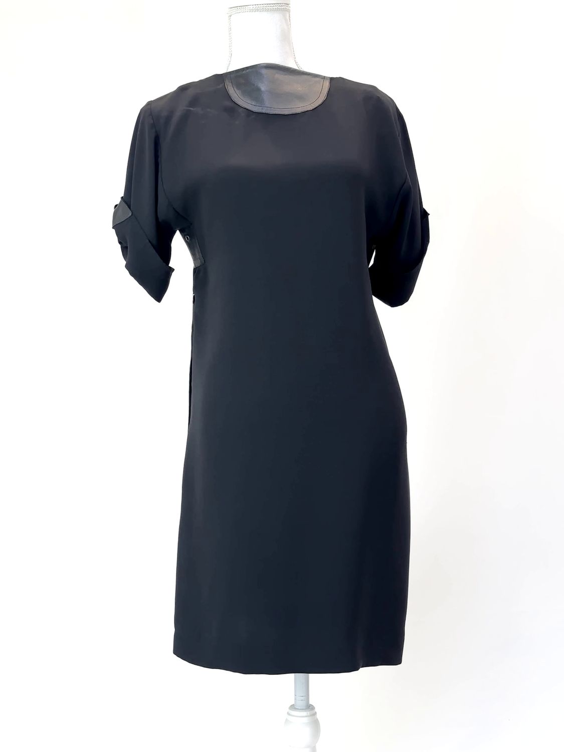 Arthur Galan, Black Leather Inset Panels S/Slv Dress, Size 10