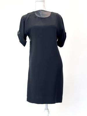 Arthur Galan, Black Leather Inset Panels S/Slv Dress, Size 10