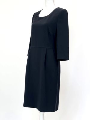 Jaeger, Black Round Neck Pleat Waist Pkt 3/4 Slv Midi Dress, Size 12