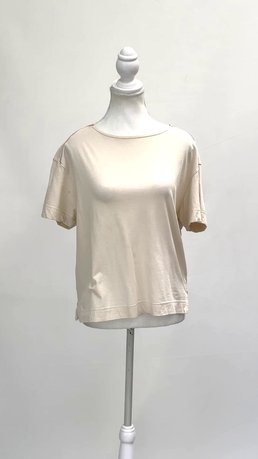 Bassike, Stone/Red Shoulder Stitch Detail S/Slv  Tee, Size XS