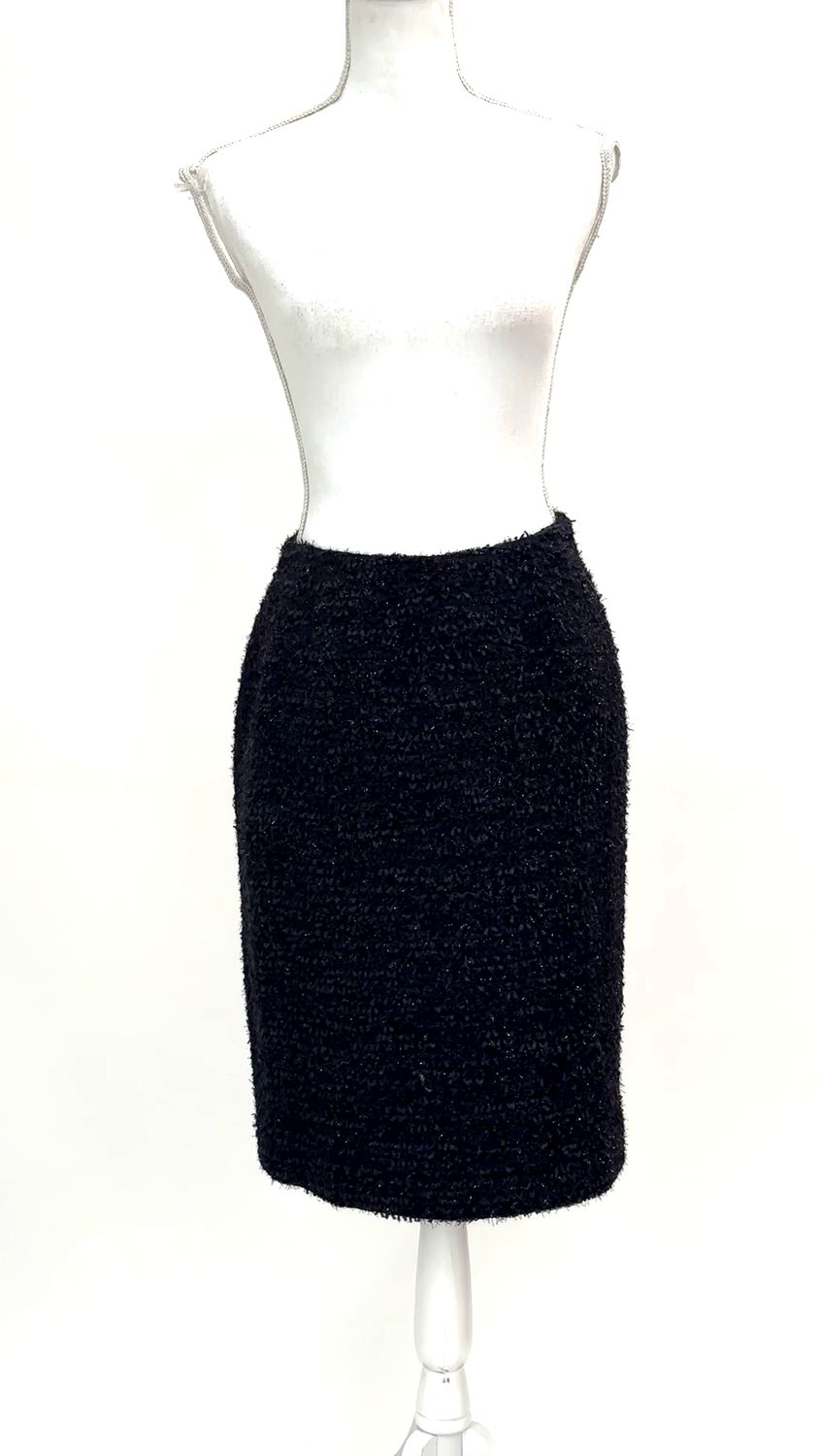 Perri Cutten, Ink/Black Textured Tweed Shimmer Midi Skirt (Has Matching Coat), Size 8