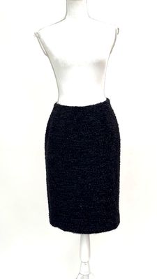Perri Cutten, Ink/Black Textured Tweed Shimmer Midi Skirt (Has Matching Coat), Size 8