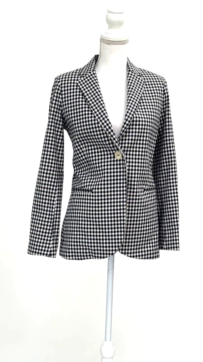 ottod&#39;Ame, Black/White Gingham Check One Button Blazer, Size US6/GB10