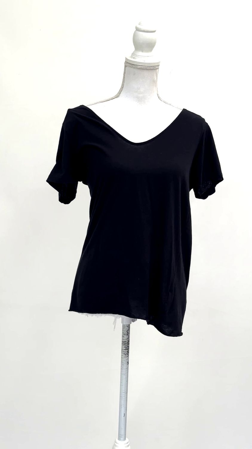 Bassike, Black V-Neck S/Slv Tee, Size L