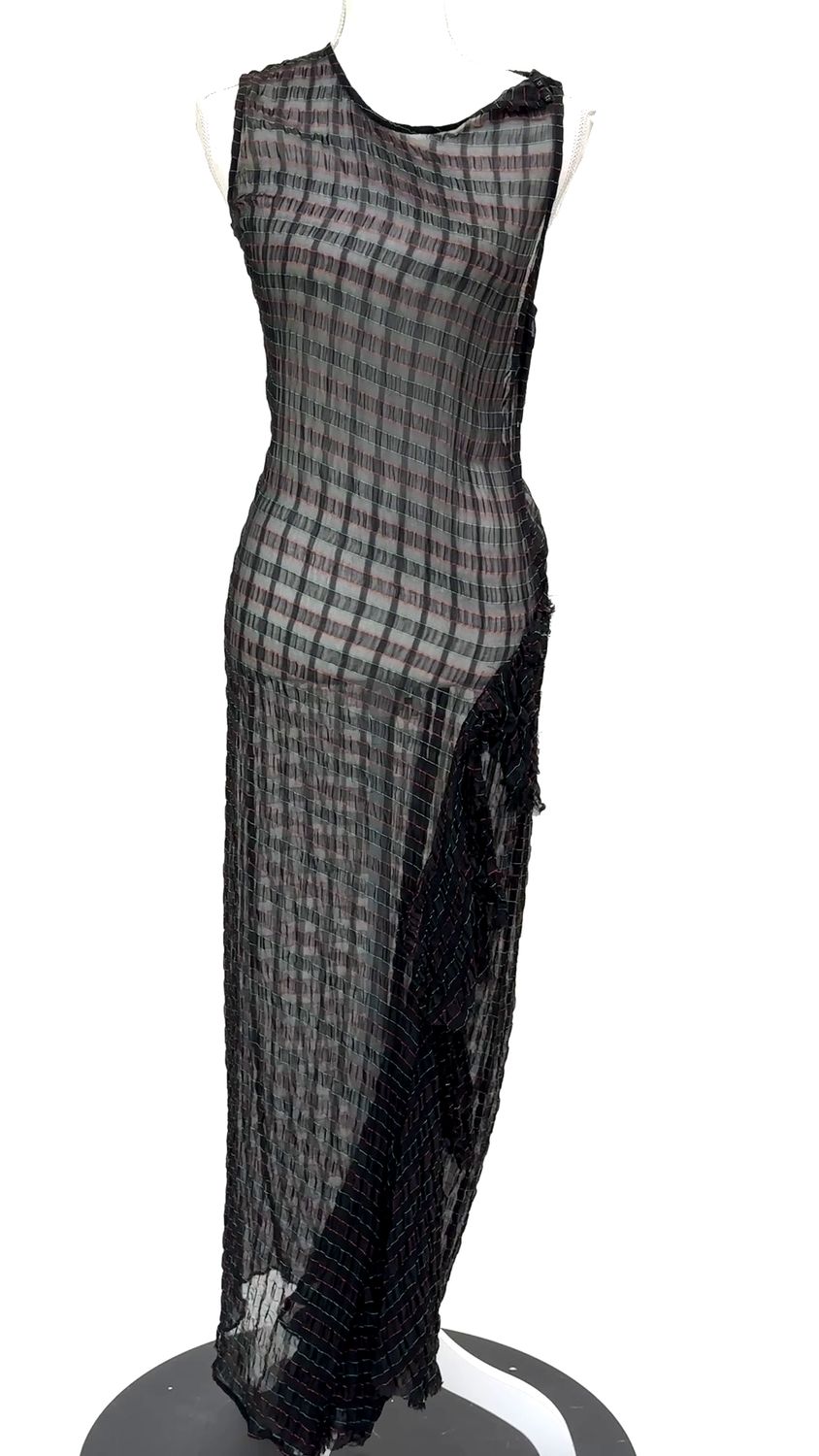 Scanlan &amp; Theodore, Black/Green/Red Stripe Textured Frill Hem Silk Maxi  Dress W/Slip, Size 12