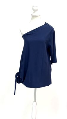 Scanlan Theodore, Navy Asymmetrical One Shoulder Tie Waist Tee, Size 8
