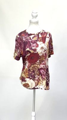 Christopehr Kane, Maroon/Burgandy/Cream Floral Print S/Slv Top, Size S