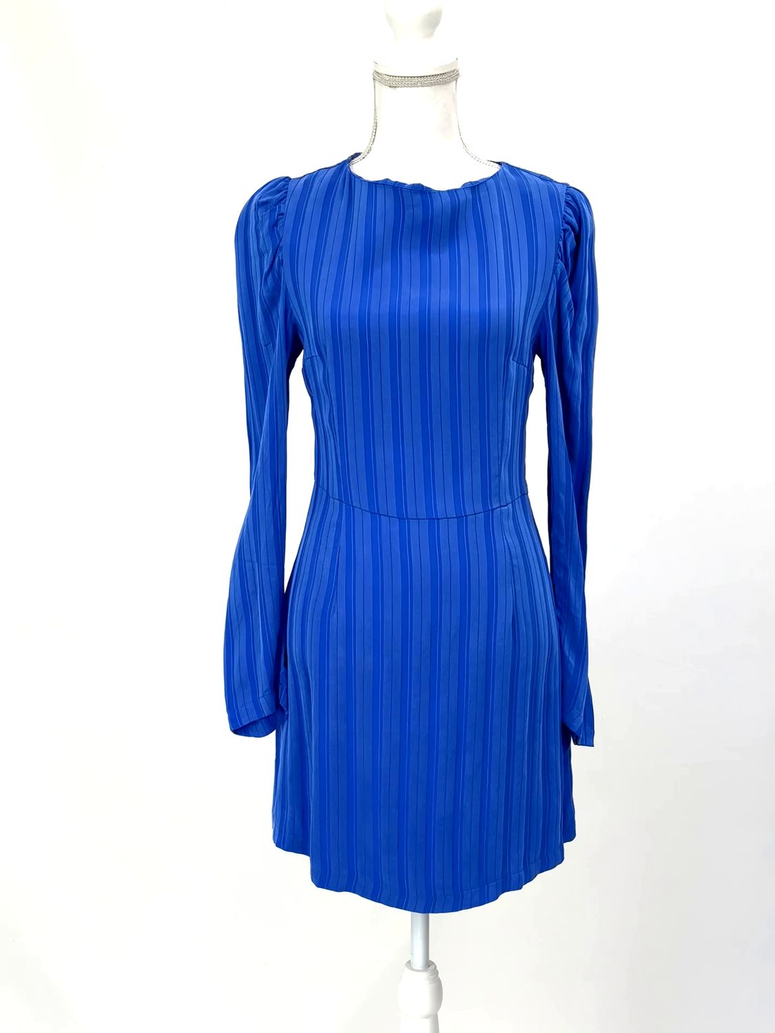 Les Benjamins, Cobalt Blue Stripe Gather Shoulder L/Slv Dress, Size S