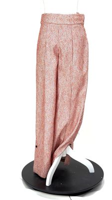 by Malene Birger, Orange/Red/Cream Textured Slub Woven Wide Leg  Pants W/ Side Ankle Slits, Size 36
