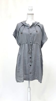 sita murt/, Grey  Hooded Snapstud Front S/Slv Linen Dress W/D/String Waist, Size 40