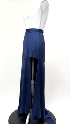 Michael Lo Sordo, Navy Asymmetrical Slit Front Fishtail Maxi Silk Skirt, Size 8