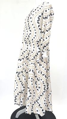 Valerie Khalfan, White/Yellow/Black Embroidered L/Slv Midi Dress