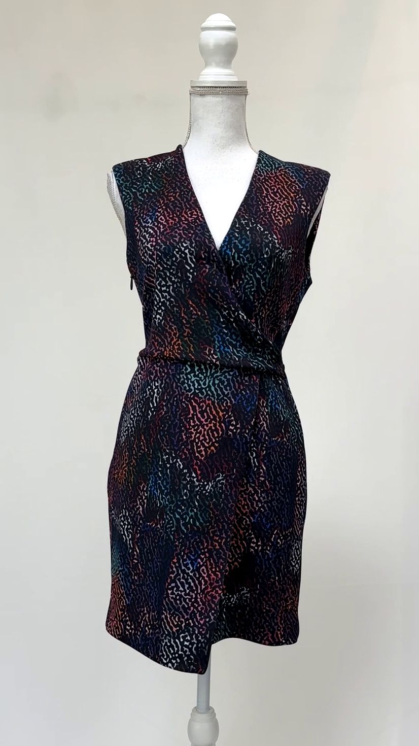 Life With Bird, Blue/Pinks/Multi Print Crossover V-Neck S/Less Dress, Size 1