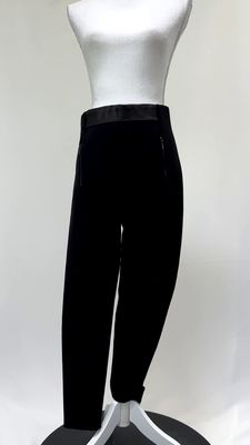 Dion Lee, Black Leather Trim Elastic W/Band Zip Pkt Straight Leg Pants, Size 10
