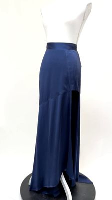 Michael Lo Sordo, Navy Asymmetrical Slit Front Fishtail Maxi Silk Skirt, Size 8