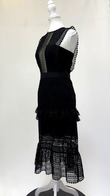 self-portrait, Black Frill Lace S/Less Midi Dress, Size M