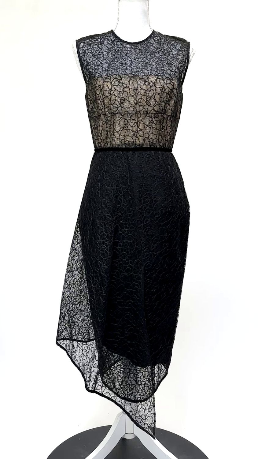Alex Perry, Black Lace Mesh Back Zip S/Less Midi  Dress, Size 10