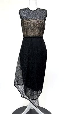 Alex Perry, Black Lace Mesh Back Zip S/Less Midi  Dress, Size 10