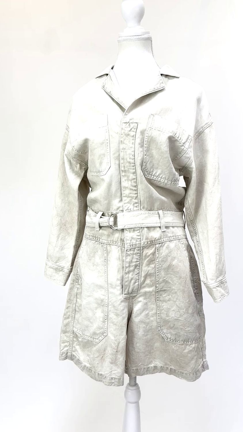Surplus C of H, Stone Wash Button Front Pkt Belted L/Slv   Playsuit, Size S