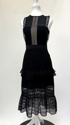 self-portrait, Black Frill Lace S/Less Midi Dress, Size M