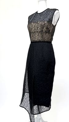 Alex Perry, Black Lace Mesh Back Zip S/Less Midi  Dress, Size 10