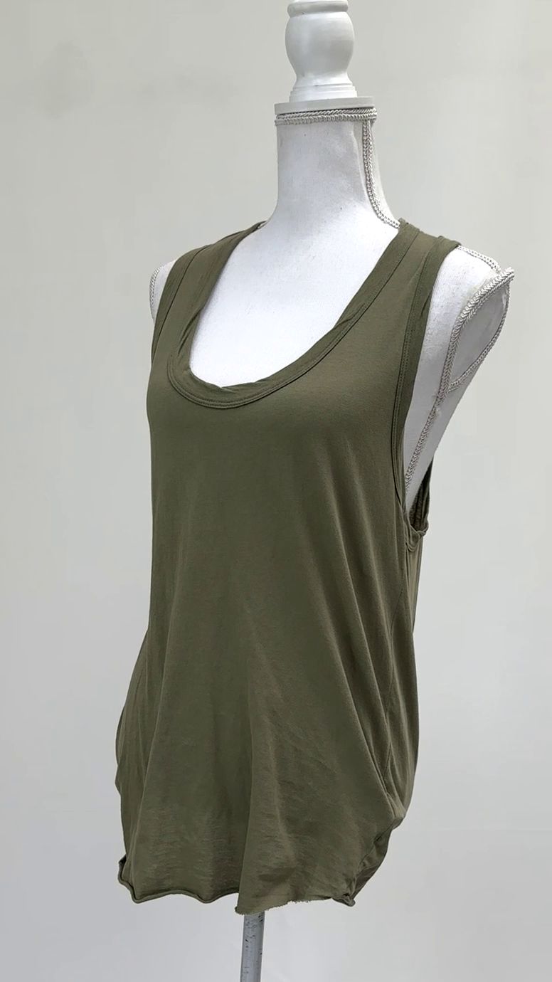 Bassike, Green S/Less Tank Top, Size XS