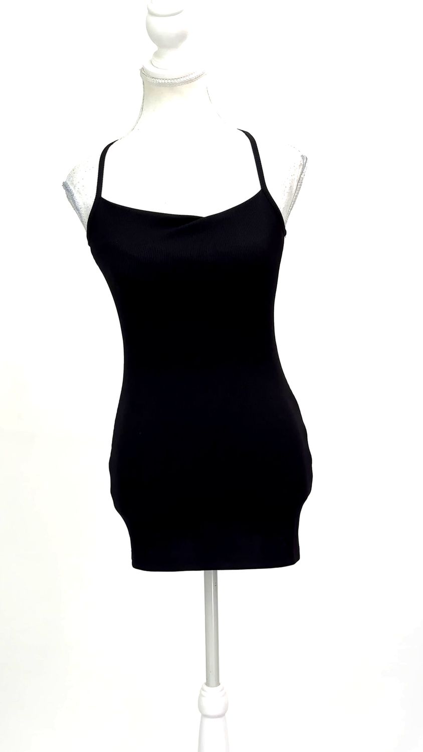 Christopher Esber, Black Rib Curved Back Strap Longline  Singlet, Size 6
