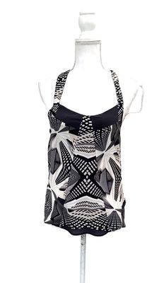 Life With Bird, Grey/Beige/White Print Silk Strap Drop Hem Top, Size S