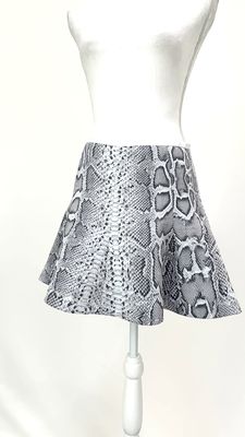 Camilla and Marc, White/Greys Reptile Print Flare Hem Mini Skirt, Size 6