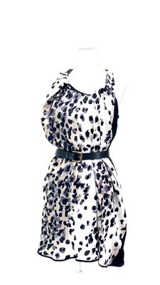 Preen By Thornton Bregazzi, Black/Cream/Browns Animal Print Twist Drape Knot S/Less Silk Dress W/Belt, Size S