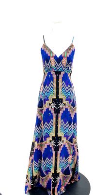 Mara Hoffman, Blue/Multi Pyramid Print Strappy Long Dress, Size 4