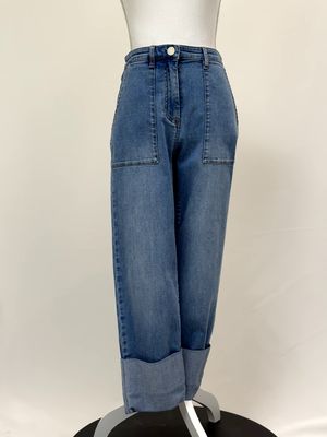 zoe kratzmann, Light Blue Wash Patch Pkt Wide Turnup Hem Denim Pants, Size 1