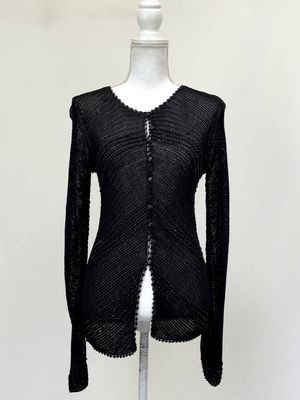 Armani Collezioni, Black Beaded Crochet L/Slv Button-Up Cardigan, Size S