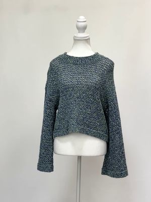 Sass &amp; Bide, Blue/Green Mixed Yarn Open Crochet Knit Flarel/Slv Crop Jumper, Size S