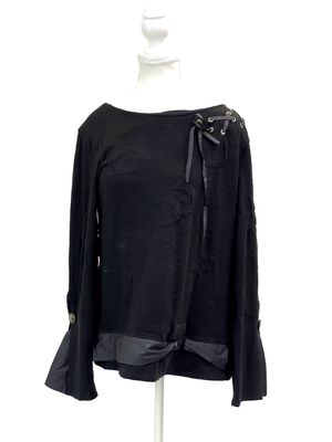 Elisa Cavaletti, Black Side Lacing Neckline Contrast Pleat Cuff Insets/Slv Top, Size IT48/XL