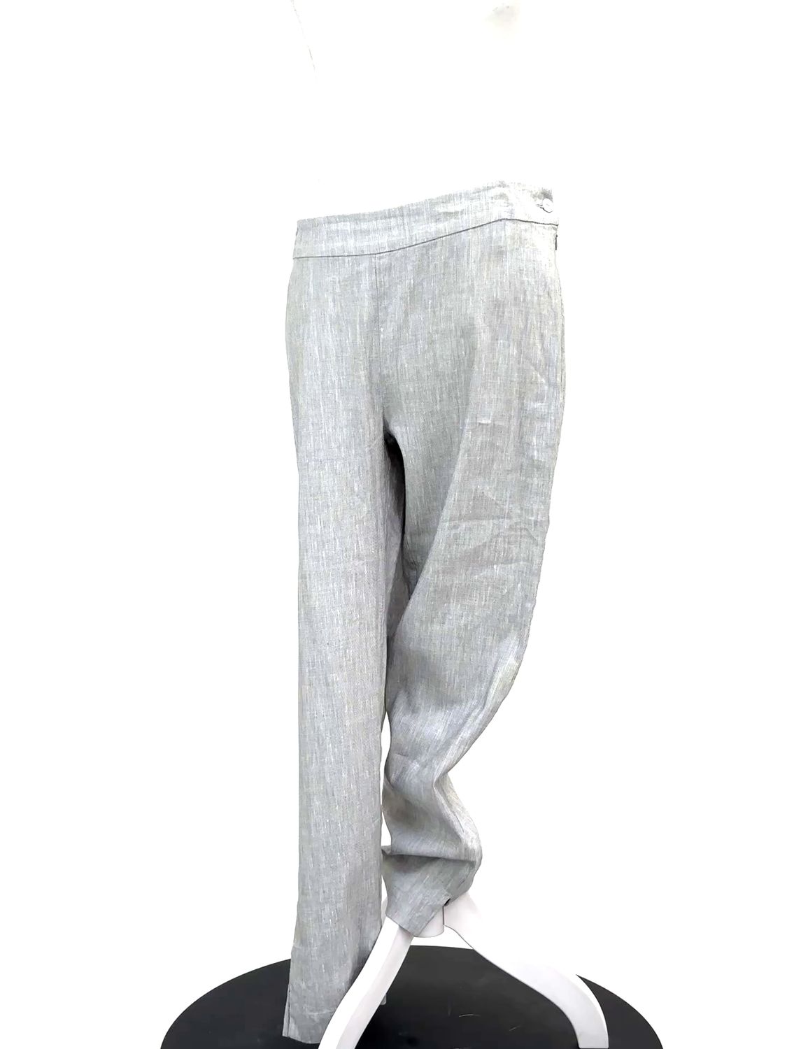 White Story, Grey/White Yarn Dye Str  Linen Blend Straight Leg Pants, Size 14