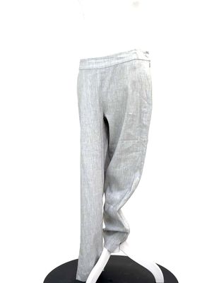 White Story, Grey/White Yarn Dye Str  Linen Blend Straight Leg Pants, Size 14