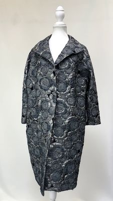 Carla Zampatti, Silver/Grey Brocade Metallic Button Up Coat (Has Matching Dress), Size 10