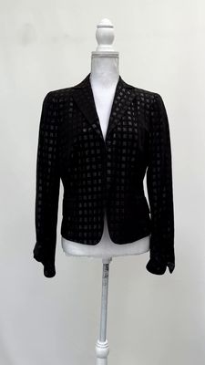 Akris, Black Sheen Square Patterned  Flap Detail Jacket, Size US10/F42