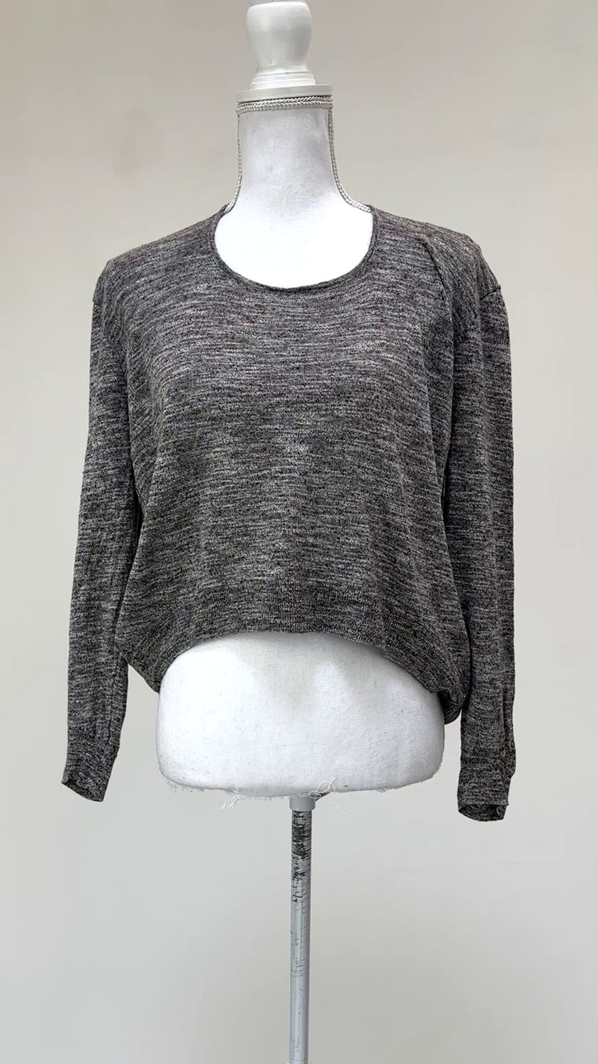 Bassike, Chocolate/White Mixed Yarn Linen Blend L/Slv Knit Top, Size 1
