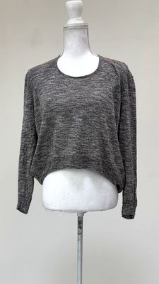 Bassike, Chocolate/White Mixed Yarn Linen Blend L/Slv Knit Top, Size 1