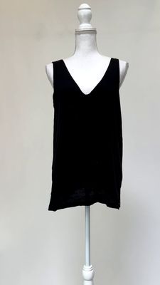 Bassike, Black Double V-Neck Strap Singlet, Size XS