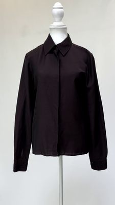 Emanuel Ungaro, Chocolate Beaded Cuff Mohair/Wool Blend L/Slv Shirt, Size 10/44