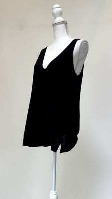 Bassike, Black Double V-Neck Strap Singlet, Size XS