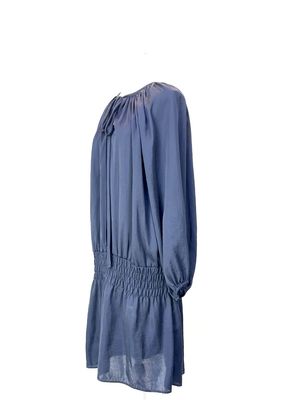 Koch, Navy Tie-Neck Shirred Waist L/Slv Tie-Neck Dress, Size XS