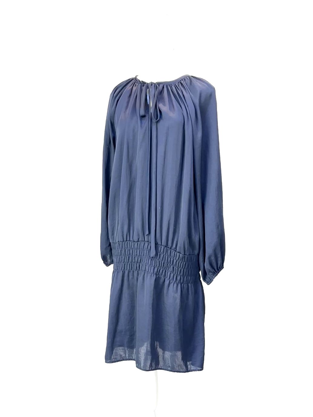 Koch, Navy Tie-Neck Shirred Waist L/Slv Tie-Neck Dress, Size XS