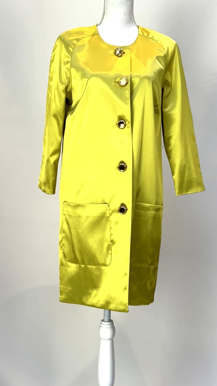 Simona, Citrus/Gold Button-Up Patch Pkt Satin Coat, Size 10