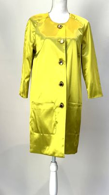 Simona, Citrus/Gold Button-Up Patch Pkt Satin Coat, Size 10