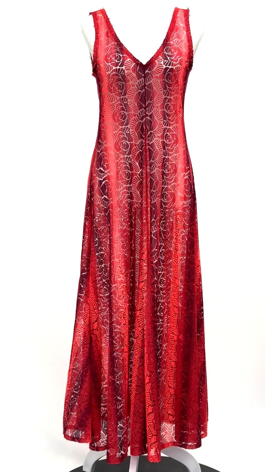 Scanlan Theodore, Reds Dbl V-Neckline Lace  Flare Hem S/Less  Dress W/Silk Slip, Size 8