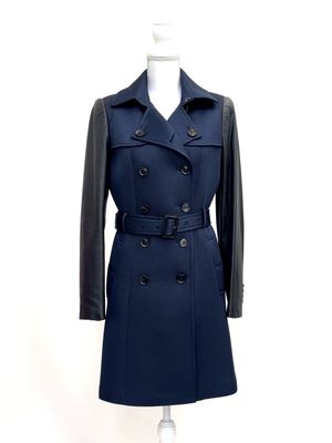 AG Arthur Galan, Navy/Black Mesh + Leather Slv Combo  Coat, Size 12